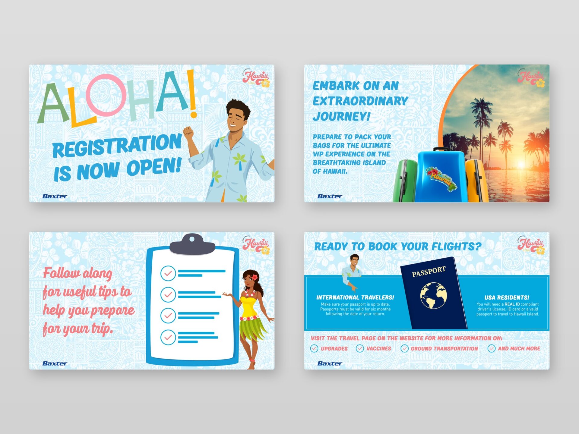 Four slides from the second deck – travel and info pages with the same animation system