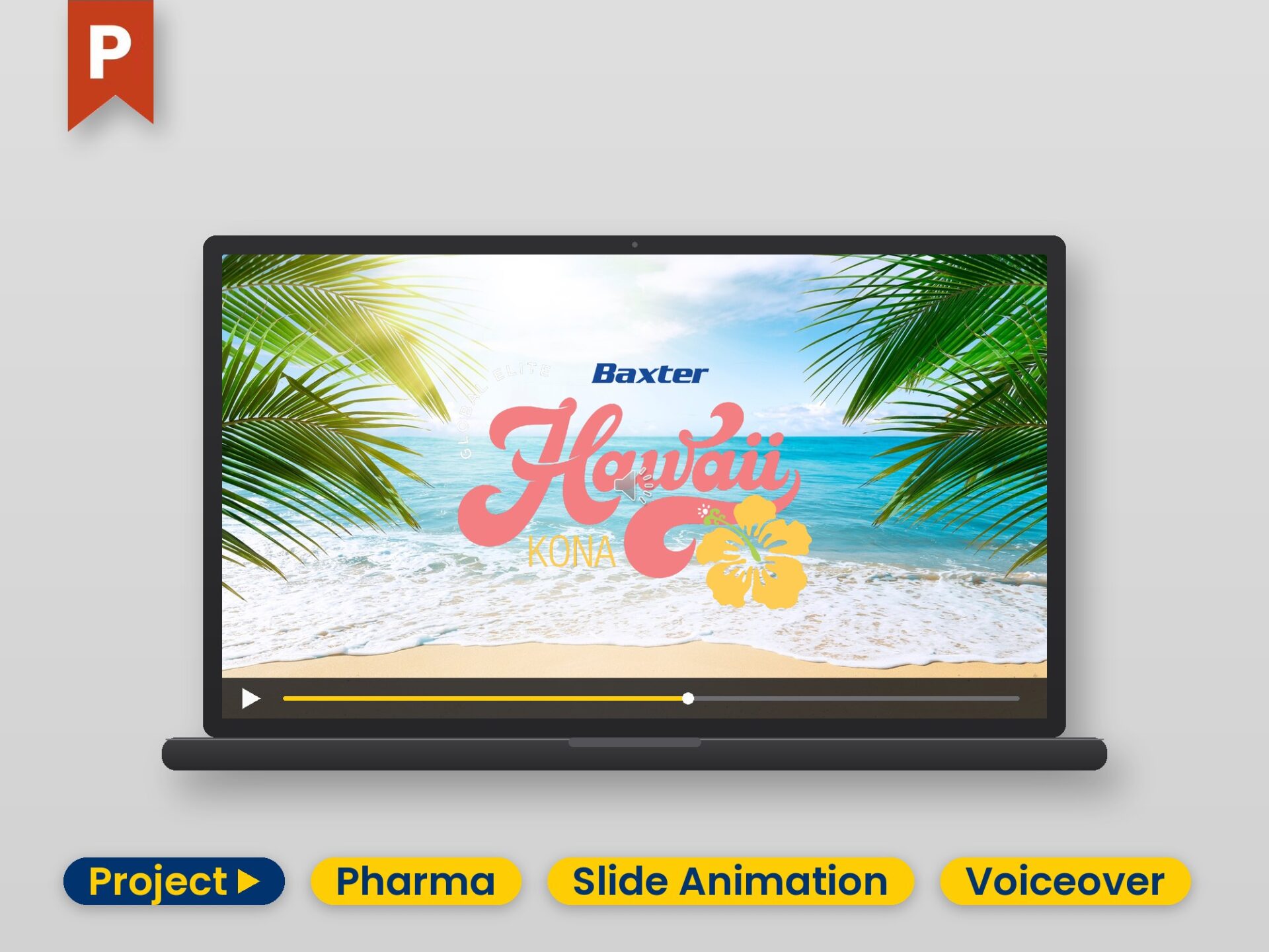 Title slide of the animated Baxter deck in a video player – a self-running narrated presentation