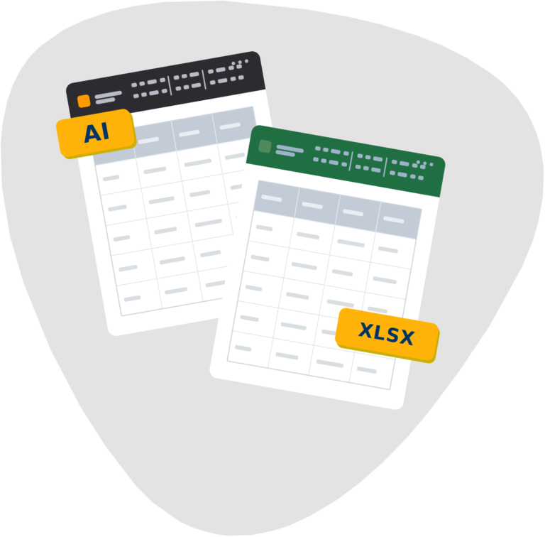 Illustrator to Excel conversion – AI to XLSX Convert Illustrator to Excel – an .ai design file rebuilt as an editable .xlsx spreadsheet