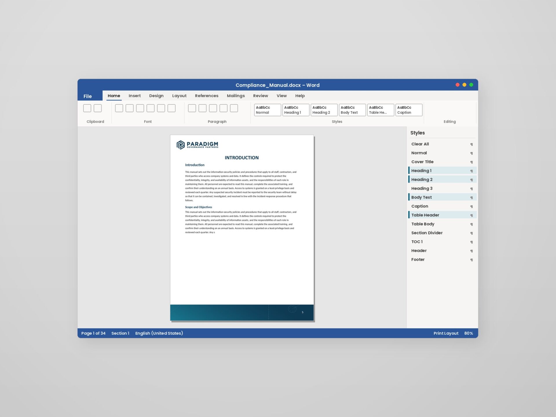 Document Reformatting – Style-Driven Consistency A reformatted page beside the Word Styles pane that drives its consistent formatting