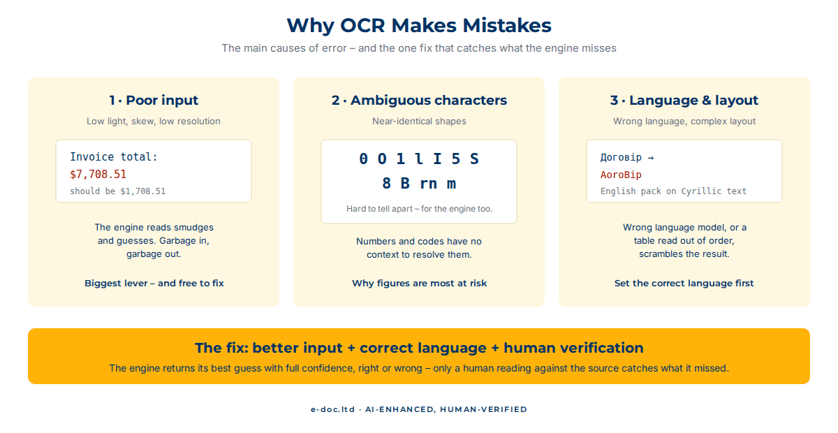 Why OCR Makes Mistakes – and How to Improve OCR Accuracy Why OCR makes mistakes and how to improve OCR accuracy – poor input, ambiguous characters, wrong language and layout